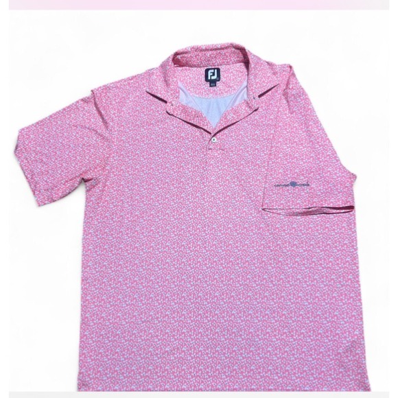 FootJoy Other - FootJoy Polo Shirt Mens Medium Pink‎ Floral Logo Left Sleeve
